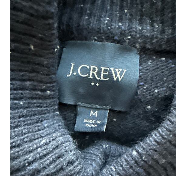 J. Crew Donegal Supersoft Wool Blend Bomber Sweater Navy Pockets Size Medium - Picture 8 of 10